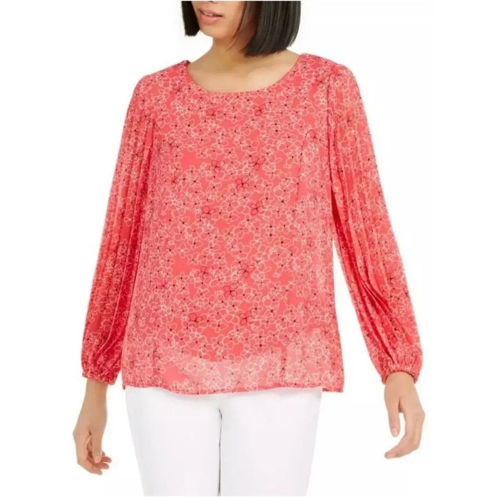 Alfani ROUGE ROMANCE MICRO FANTASY dainty floral pleated blouse top NWT PS
